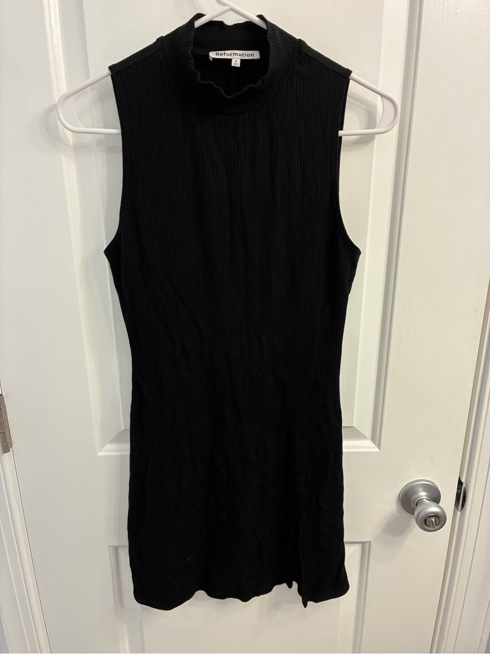Reformation Black Ribbed Mock Neck Sleeveless Mini Dress Size Small